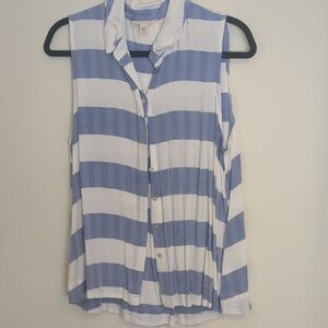 Cupio Blue White Striped Sleeveless Button Down Blouse Size Large